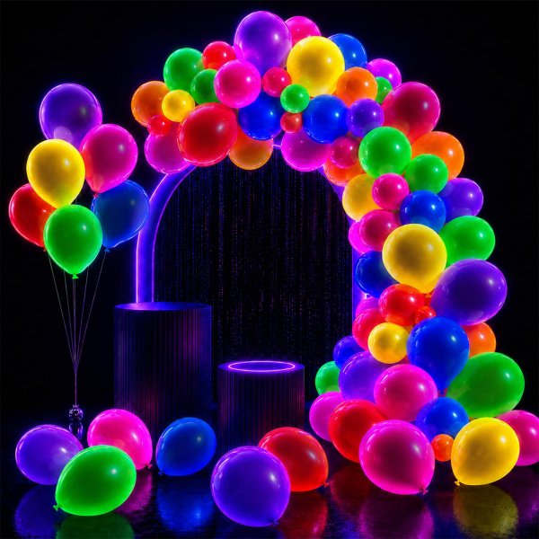 100 Pcs UV Neon Balloons, Neon Glow Party Balloons UV BlackLight Balloons glow in the dark party supplies for Birthday Decorations Wedding Glow Party Supplies Light up Balloons