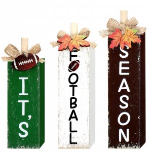 Redbaker 3 Pcs Football Fall Decor, Football Wooden Centerpieces for Table