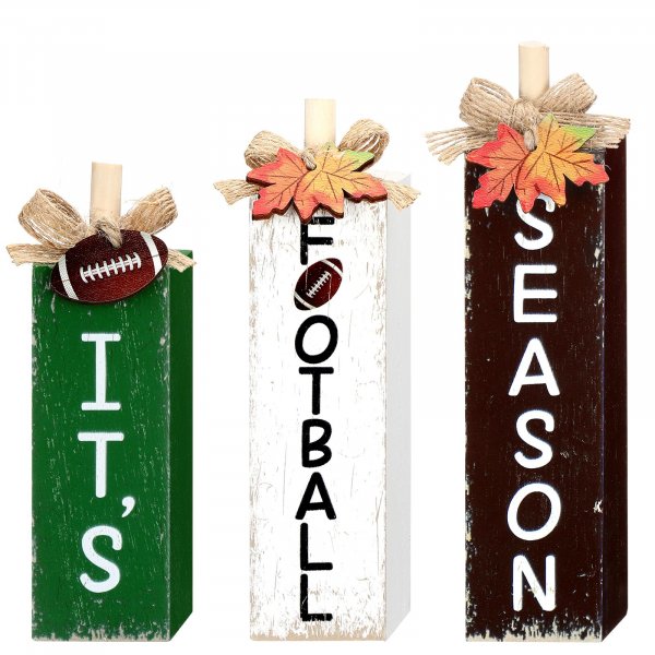 Redbaker 3 Pcs Football Fall Decor, Football Wooden Centerpieces for Table