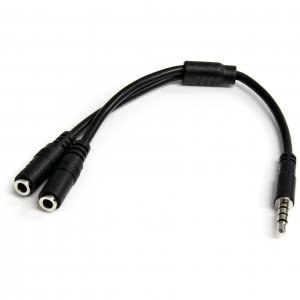 StarTech.com Headset Adapter, Microphone and Headphone Splitter - 3.5mm Male Aux to 3.5mm Female Audio & Mic Combo Jack Y Cable for Laptop / PC (MUYHSMFF) Black