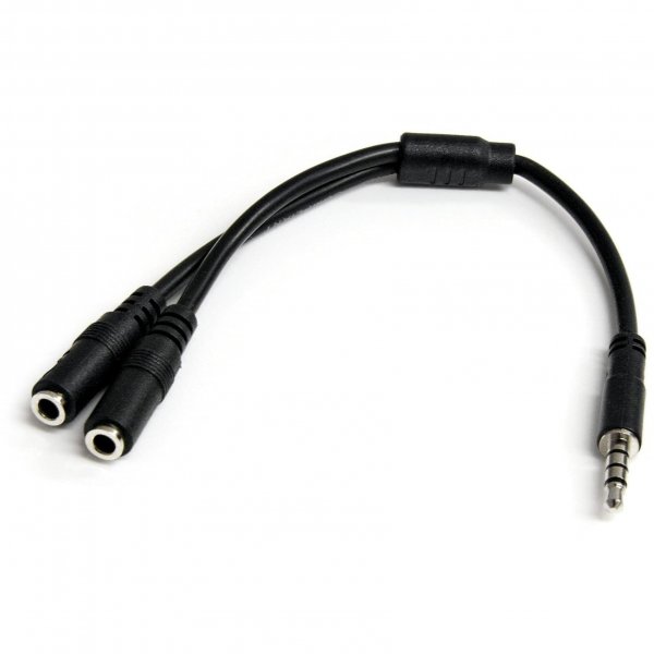 StarTech.com Headset Adapter, Microphone and Headphone Splitter - 3.5mm Male Aux to 3.5mm Female Audio & Mic Combo Jack Y Cable for Laptop / PC (MUYHSMFF) Black