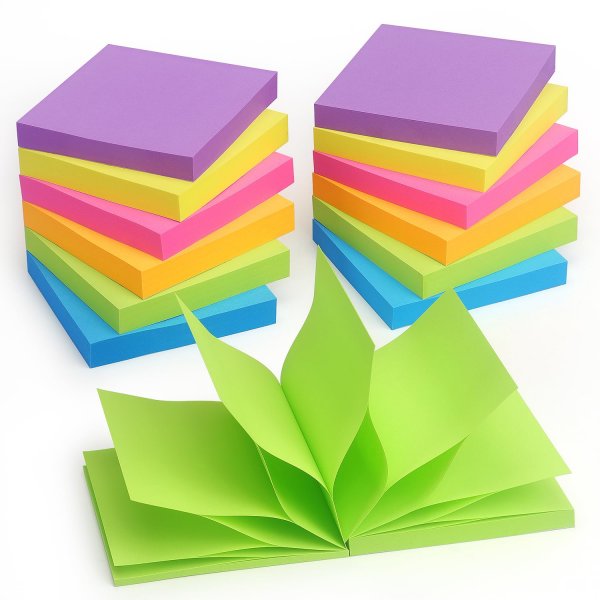 Winner Aura Pop Up Sticky Notes 3x3 inch Bright Colors Self-Stick Pads 12 Pack 1200 Sheets