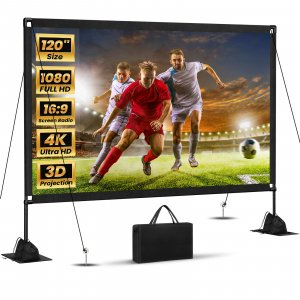 120inch Projector Screen with Stand: Portable Projector Screen Outdoor Indoor Front/Rear16:9 4K HD with Carry Bag Sandbag- Movie Screen for Backyard Moive Night, Camping, Theater