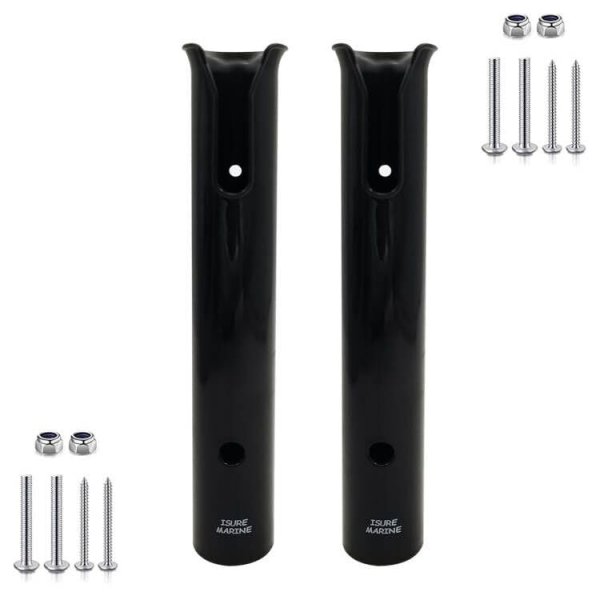 ISURE MARINE 2-Pole Black ABS Plastic Single Tube Multi-Function Fishing Rod Holder, 12" Width, 2" Inlet Diameter