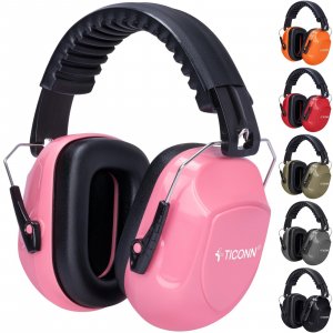 TICONN Noise Cancelling Ear Muffs for Adults, SNR 33dB Hearing Protection, Adjustable Safety Earmuffs for hunting, Construction (Soft Pink)