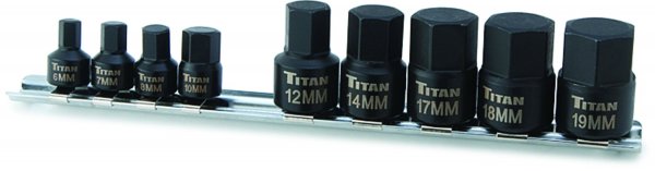 Titan 16141 Tool 9 pc Stubby Metric Hex Bit Socket Set