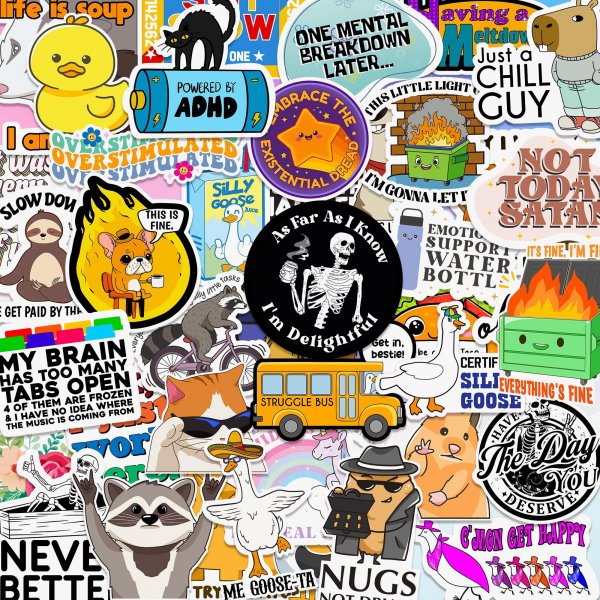 225PCS Funny Hot Mess Xpress Sticker Pack by Puraesla - Holographic Stickers for Adults, Waterproof Vinyl Sarcastic Relatable Meme Decals for Laptop, Water Bottle, Phone, Kindle, Journal