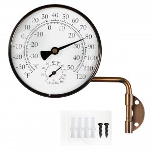 Foxyoo 4" Brass Analog Outdoor Thermometer & Humidity Gauge, Vintage Decor