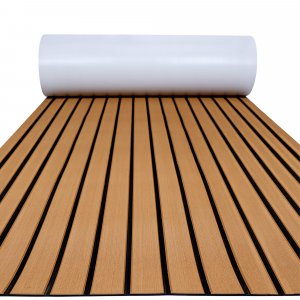 FOCEAN Boat Flooring EVA Foam Boat Decking Faux Teak Marine Flooring Marine Mat Sheet for Motorboat Jon Boats Bass Boat RV Kayak, 94.5''x 47.2'', Brown with Black Lines