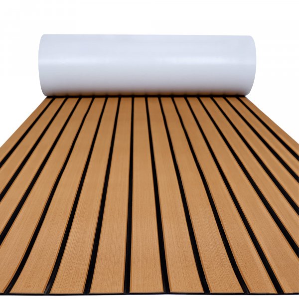 FOCEAN Boat Flooring EVA Foam Boat Decking Faux Teak Marine Flooring Marine Mat Sheet for Motorboat Jon Boats Bass Boat RV Kayak, 94.5''x 47.2'', Brown with Black Lines