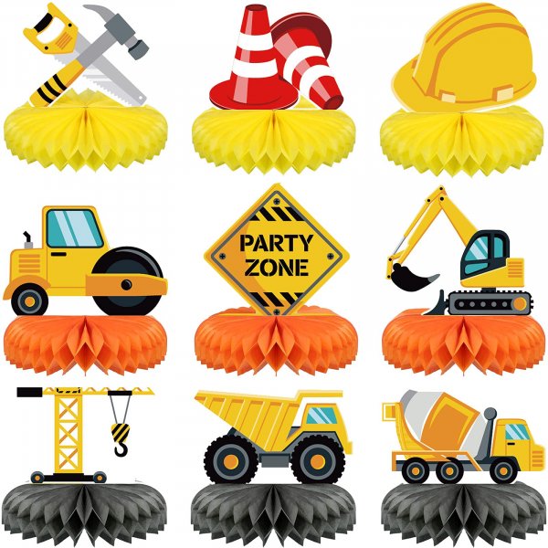 9 Pcs Construction Party Honeycomb Centerpieces for Birthday Table Decor