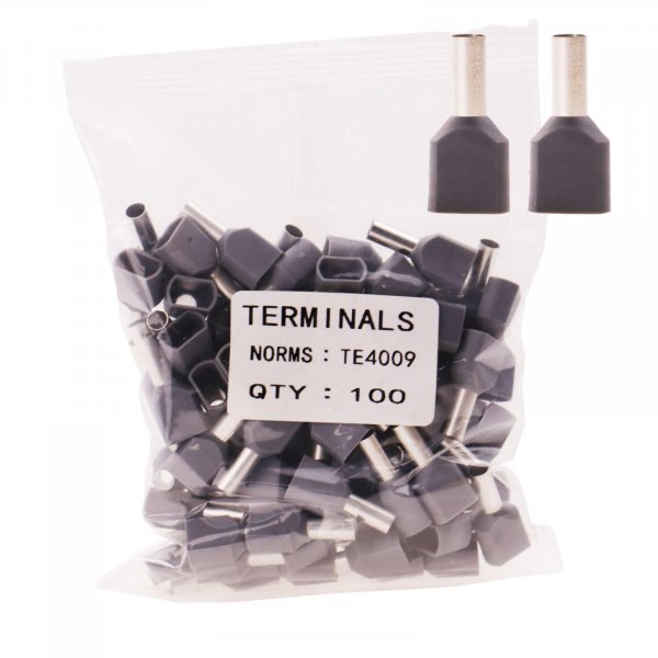 Fidioto 12AWG Dual Barrel Ferrules Terminal, AWG 12/4mm² Twin Ferrule Connectors Wire Ends Terminals Pins for Car Audio, Electronics, Communication Equipment