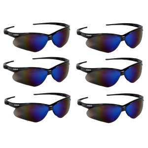 KleenGuard V30 Nemesis Safety Glasses / Sunglasses 14481 Black Frame, Blue Mirror Lens (6 Pair)