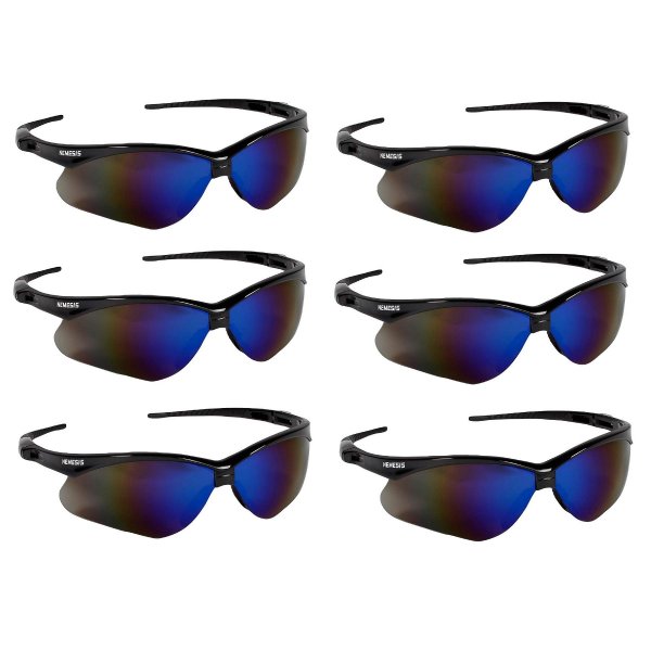 KleenGuard V30 Nemesis Safety Glasses / Sunglasses 14481 Black Frame, Blue Mirror Lens (6 Pair)