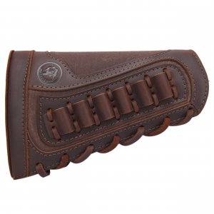WAYNE'S DOG Canvas Leather Recoil Reducing Pad Stock Extension Cover Buttstock Cheek Rest with Rifle Shell Holder (.308 .30-06 .44MAG .45-70, Coffee)