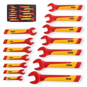 FESA 1000V Insulated Open End Wrenches - 14-Piece Professional Insulated Wrench Set with Traction Handles, Durable CR-V Steel - 1000 Volt Tools for Electricians & Mechanics (Metric)