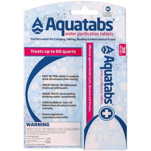 Aquatabs 49mg Water Purification Tablets (30 Pack). Portable Water Purifier for Camping Essentials, Lightweight Camping Gear or Survival Kit, EPA Registered & NSF/ANSI 60 Certified, Fast-Acting