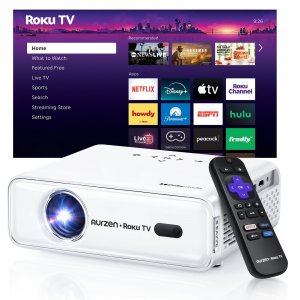 Aurzen Roku TV D1R Smart Portable Outdoor Projector with WiFi and Bluetooth
