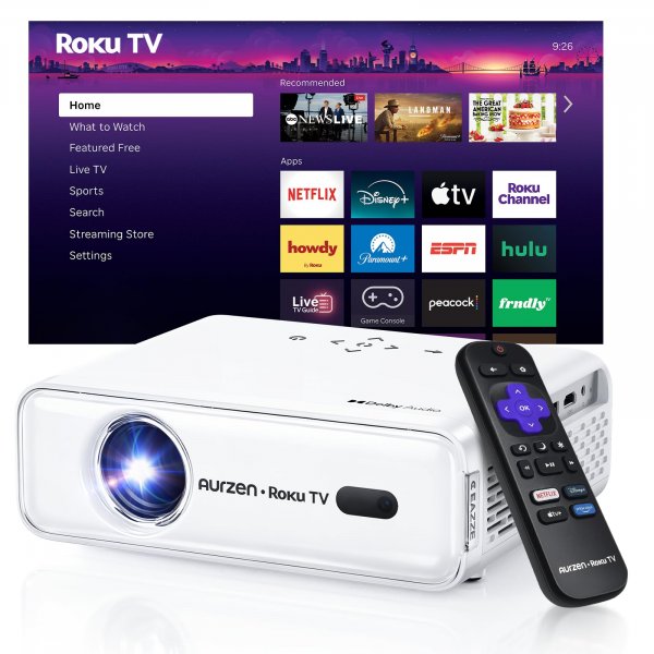 Aurzen Roku TV D1R Smart Portable Outdoor Projector with WiFi and Bluetooth