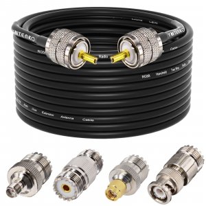 YOTENKO Ham Radio Coax Cable 50 Ohm, RG58 Coaxial Cable 49.2Ft, PL259 Male to Male Coax + UHF SO239 Female to SMA/UHF/BNC Adapter 4-Pack,for CB,Amateur,Ham Radio,Two-Way Radio,SWR Meter