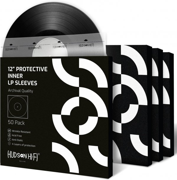 Hudson Hi-Fi Anti-Static Vinyl Record Sleeves - Durable Clear Disc Sleeves- Protect Your LP Albums from Scratches, Dust & Dirt - Acid-Free Rice Paper Disc Covers, 50x Inner Sleeves