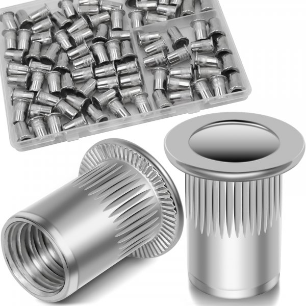 Vifmy 1/4''-20 UNC Rivet Nut, 88Pcs 304 Stainless Steel Flat Head Rivnut Threaded Insert Nutsert