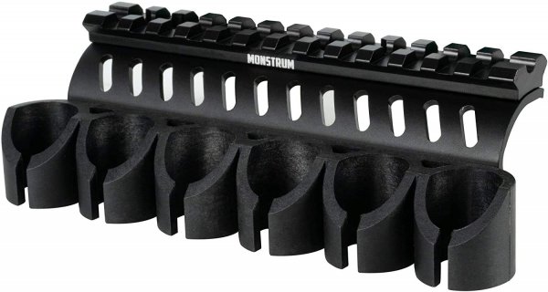 Monstrum Side Saddle Shell Holder with Picatinny Rail Mount for Mossberg 500/590/Shockwave Series Shotguns | 12 Gauge