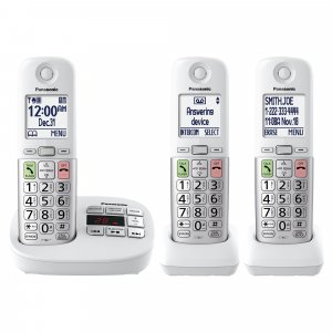 Panasonic Cordless Phone, Easy to Use with Large Display & Big Buttons, Flashing Favorites Key, Flashlight, Call Block, Volume Boost, Talking Caller ID, House Phones, 3 Handsets - KX-TGU433W