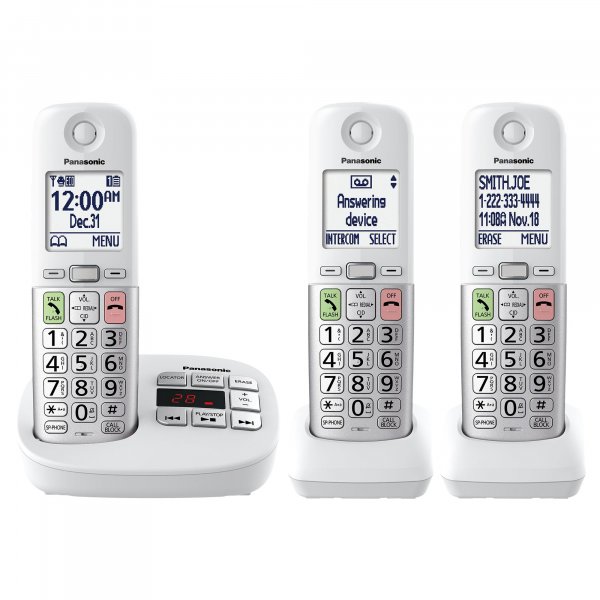 Panasonic Cordless Phone, Easy to Use with Large Display & Big Buttons, Flashing Favorites Key, Flashlight, Call Block, Volume Boost, Talking Caller ID, House Phones, 3 Handsets - KX-TGU433W