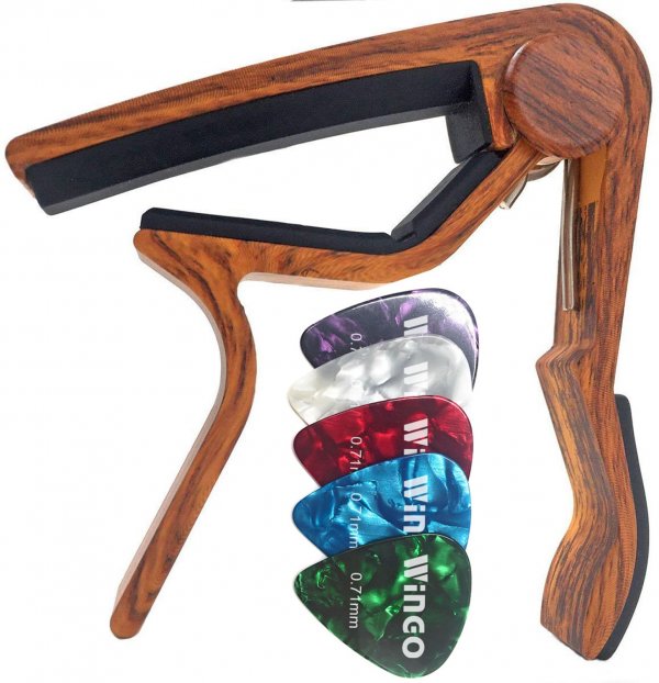 WINGO Guitar Capo for Acoustic Electric Guitars-Rosewood Color with 5 Picks