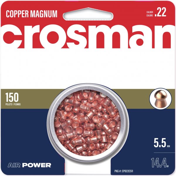 Crosman CPD22 Premier Copper Magnum Domed Pellet.22 Caliber 14.4 Grain 150 Count