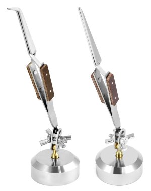 QWORK Third Hand Tweezers, 2 Pack (Straight + Curved) Cross Locking Jewelry Welding/Soldering Tweezers with Base 360°Rotation, Jewelry Making Repair Kit