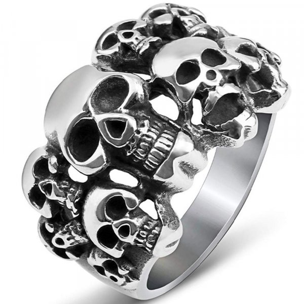 Jude Jewelers Stainless Steel Gothic Skull Vintage Antique Style Biker Cocktail Party Ring (Silver, 9.5)