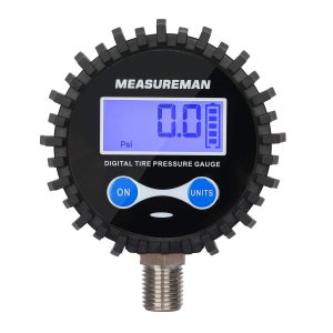 MEASUREMAN 2-1/2" Dial Size Digital Air Pressure Gauge with 1/4'' NPT Bottom Connector and Protective Boot, 0-200psi, Accuracy 1%, Battery Powered, with LED Light