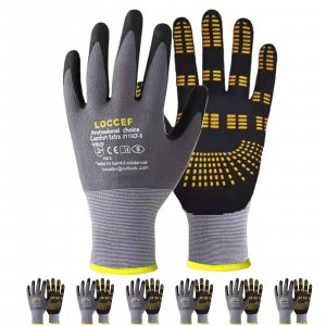 LOCCEF 6 Pairs MicroFoam Nitrile Work Gloves, Yellow Grip Dots (9/L)
