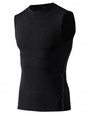 TOPTIE Mens Sleeveless Compression Shirt, Sports Base Layer Tank Top Black