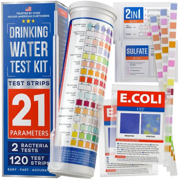 Bestprod All-New 21 in 1 Drinking Water Testing Kit Strips, Home Tap and Well Water Test Kit for Hardness, Lead, Iron, Copper, Chlorine, Fluoride