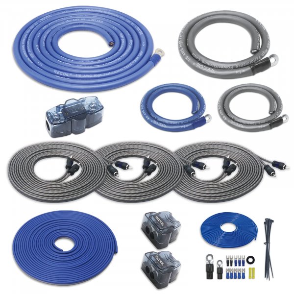Recoil RCK0D True 1/0 Gauge Car Audio Dual Amplifiers CCA Wiring Installation Kits with OFC RCA Cable