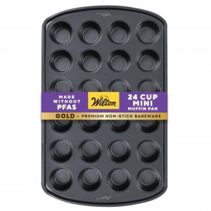 Wilton Gold Premium Non-Stick Warp-Resistant Bakeware, Made without PFAs, Muffin Pan, 24-cup, 16x10x1 in, Packaging May Vary