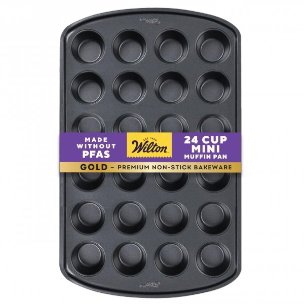 Wilton Gold Premium Non-Stick Warp-Resistant Bakeware, Made without PFAs, Muffin Pan, 24-cup, 16x10x1 in, Packaging May Vary