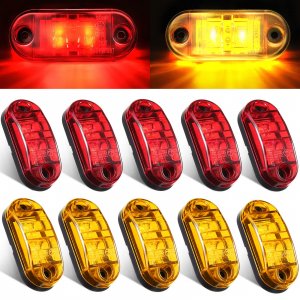 Tallew 10 Pcs 2.5 Inch LED Trailer Side Marker Lights, Amber, Red