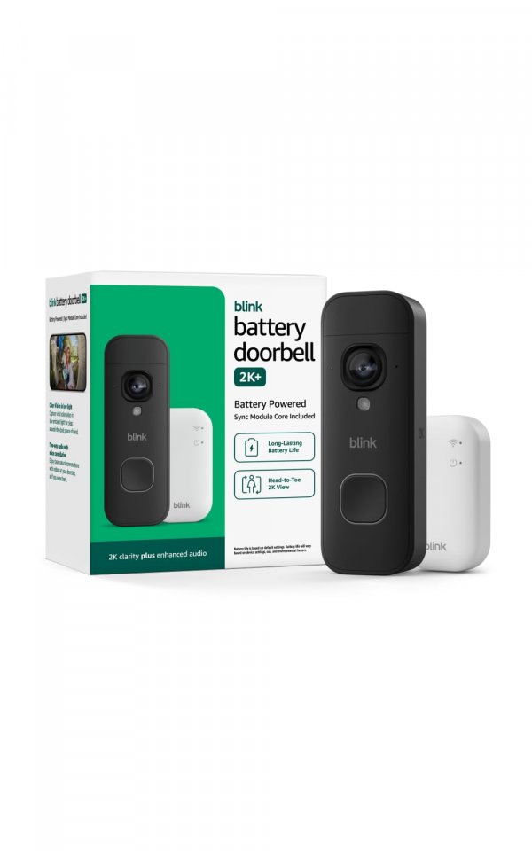 Blink Battery Doorbell 2K+ (newest model) — Wireless video doorbell, 2K video resolution, enhanced audio. Sync Module Core included – System (Black)