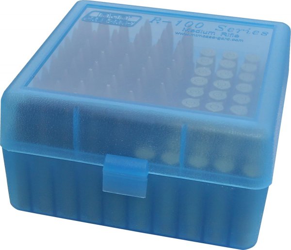 MTM Case-Gard RM-100 Series Medium Rifle Ammo Box, 100 Round, Clear Blue