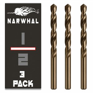Narwhal 1/2 Inch Cobalt Drill Bits (3 Pack - Industrial Grade M35 Cobalt) 6" Length & 135 Degree Split Point for Drilling Into Metal, Hardened & Stainless Steel, Cast Iron, & More!