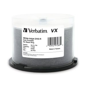 Verbatim 97283 4.7GB 120-Minute 16x VX Hub Inkjet Printable DVD-Rs, 50-ct