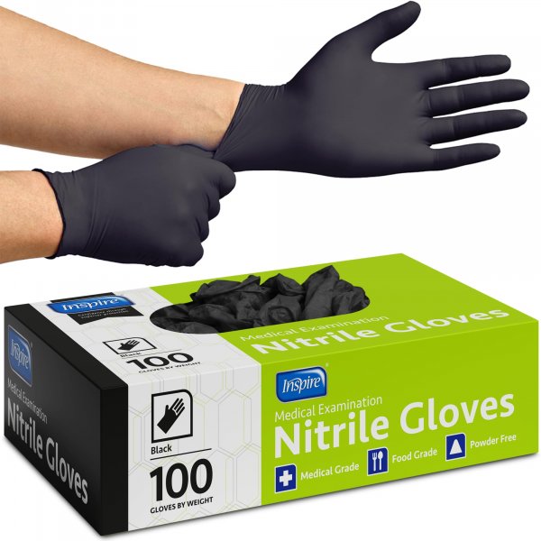 Inspire Black Nitrile Disposable Gloves | 4.5 Nitrile Disposable Safety Medical Cooking Cleaning Gloves (Black - Box Of 100, XL)
