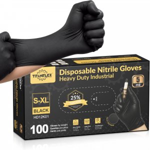 TitanFlex Black Nitrile Disposable Gloves, 5 Mil, Fully Textured, Heavy Duty, Latex Free & Powder Free for Cooking, Food Prep, kitchen clean, 100 ct (L)