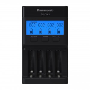 Panasonic BQ-CC65AKBBA Super Advanced eneloop pro and eneloop 4-Position Quick Charger with LCD Indicator Panel and USB Charging Port, Black