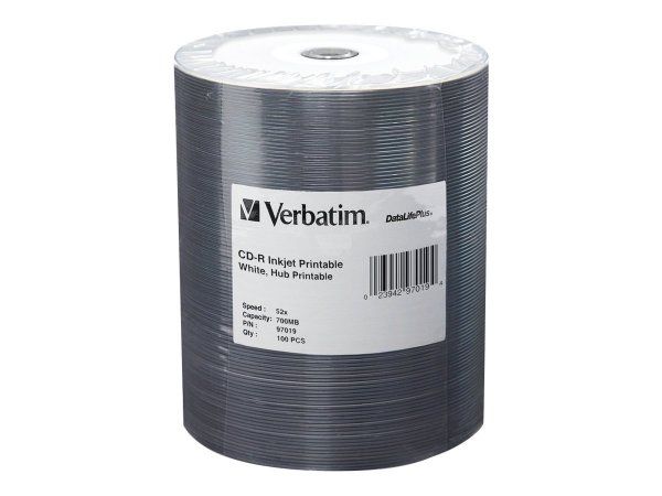 Verbatim 97019 80-Minute/700MB 52x White Inkjet Hub Printable CD-Rs, 100pk