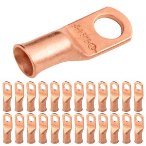 SELTERM 25pcs 4 AWG 5/16" Stud Heavy Duty Bare Copper Battery Cable Lugs